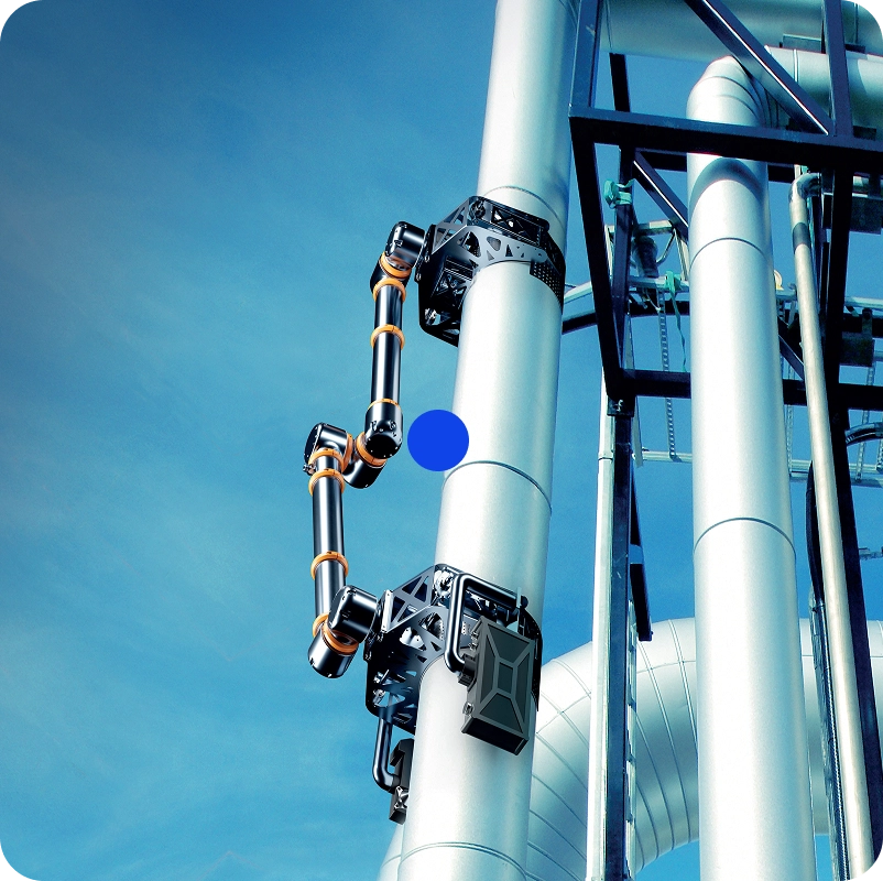 Robotic crawler arm climbing insulated industrial piping for automated inspection